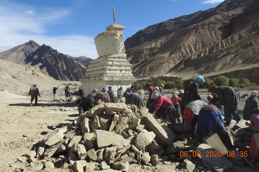 Conservation of Chorten by community initiative at Gya Village, Ladakh